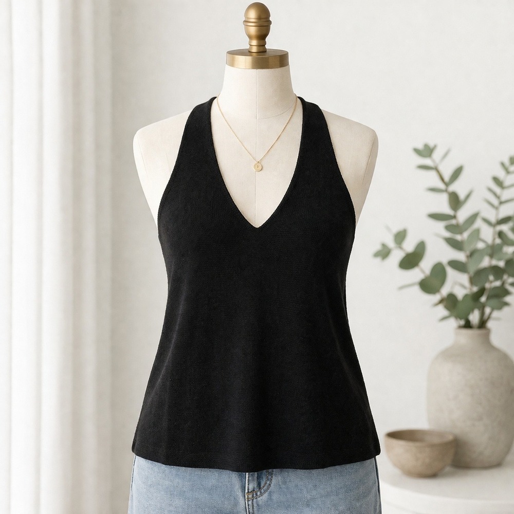 Banana Republic Women's Black V-neck Knit Tank Top Sz Small Minimalist Office